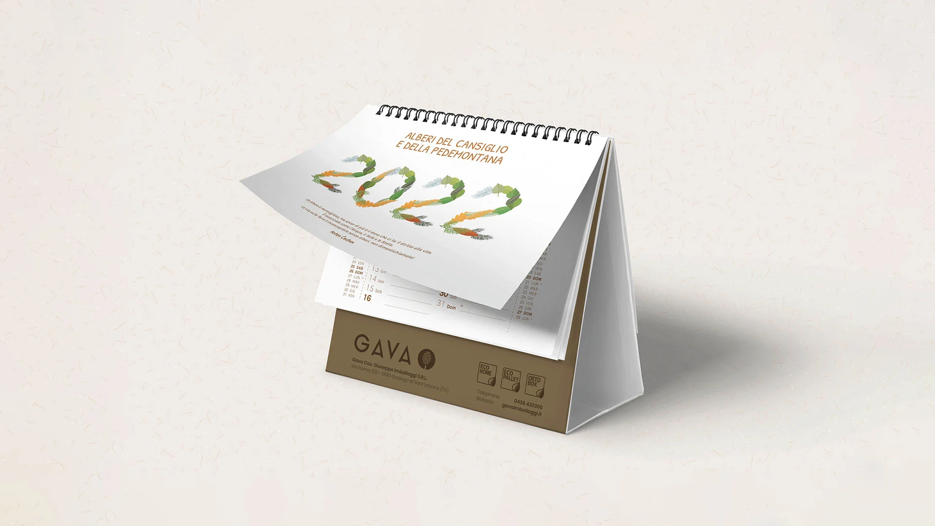 Immagine dell’articolo “ Dodici alberi per dodici mesi: riscoprire la natura con il Calendario Gava 2022”. L’immagine raffigura la foto del calendario di Gava Imballaggi 2022.