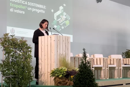 sindaca-1200x800-1 Foto del Sindaco di Godega di Sant'Urbano, Paola Guzzo, durante i suoi saluti iniziali in apertura del convegno Logistica Sostenibile: Ecopallet un progetto di valore organizzato da Gava Imballaggi